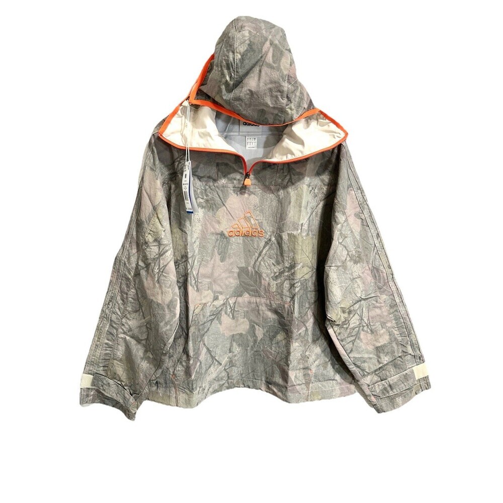 Adidas Camo Jacket Q1 Mens M  Gray Hooded Anorak 1/4 Zip Lined Outdoor JD5418 - Picture 4 of 13